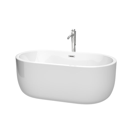 Juliette 60" Freestanding Bathtub in White, Overflow Trim in Polished Chrome