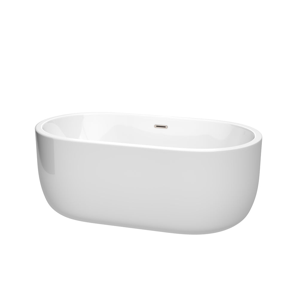 Juliette 60 inch Freestanding Bathtub in White with Brushed Nickel Drain and Overflow Trim