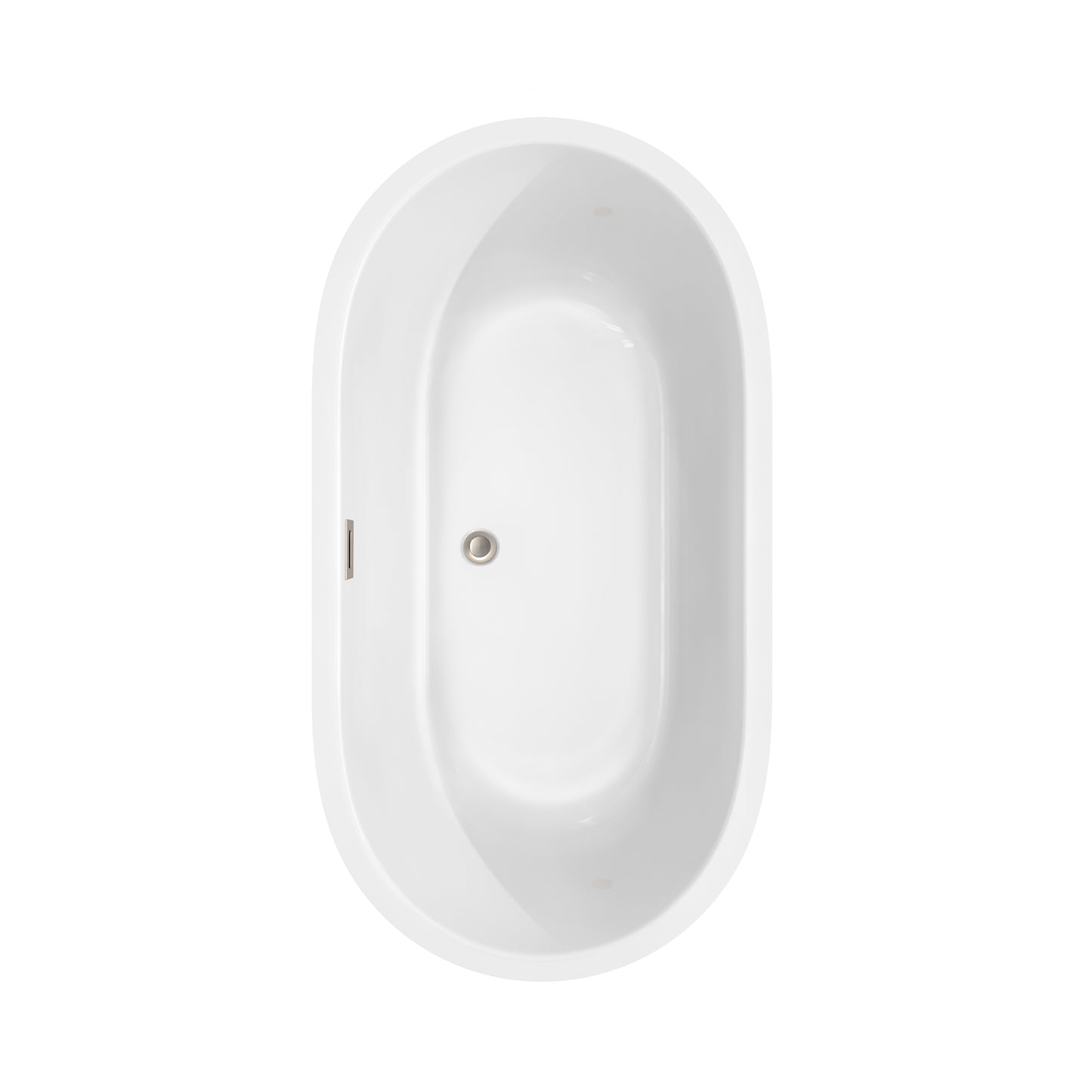Juliette 60" Freestanding Bathtub in White, Brushed Nickel Drain, Overflow Trim