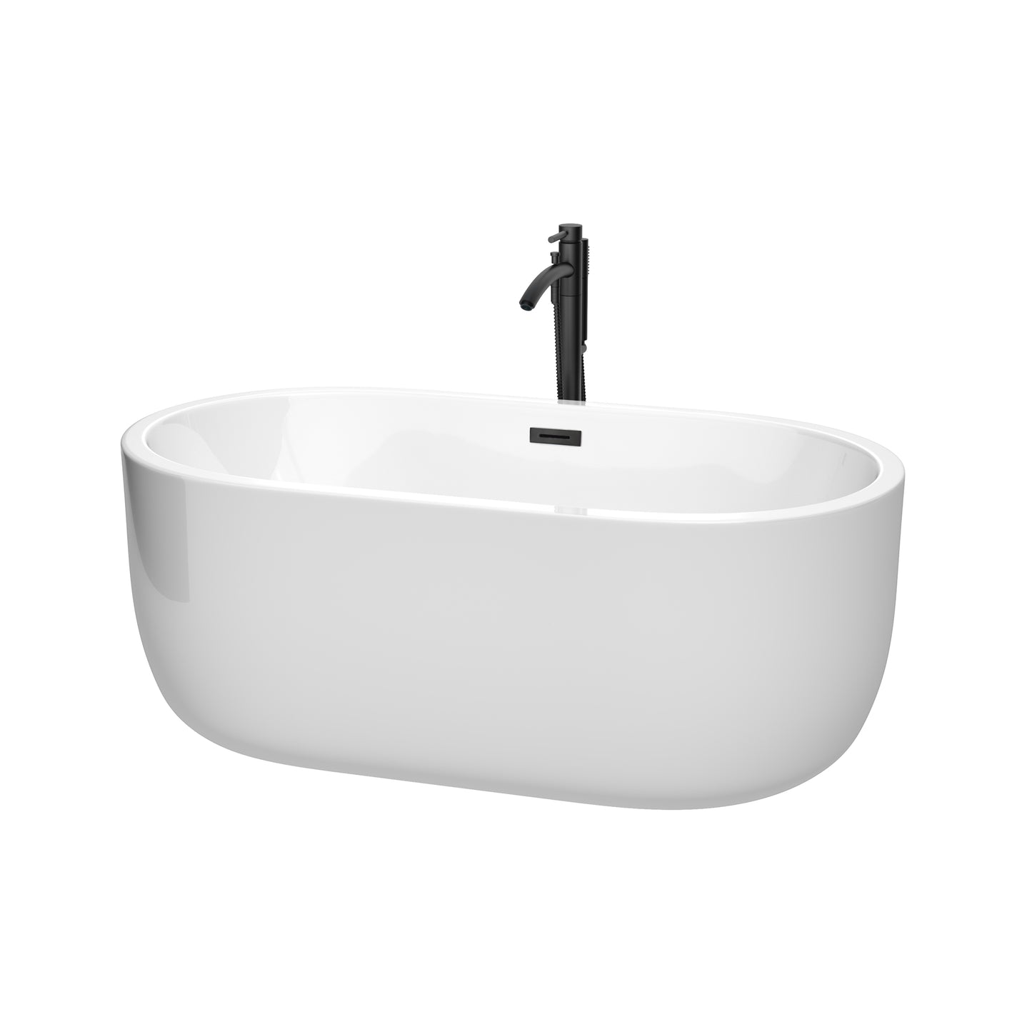 Juliette 60" Freestanding Bathtub in White, Overflow Trim in Matte Black