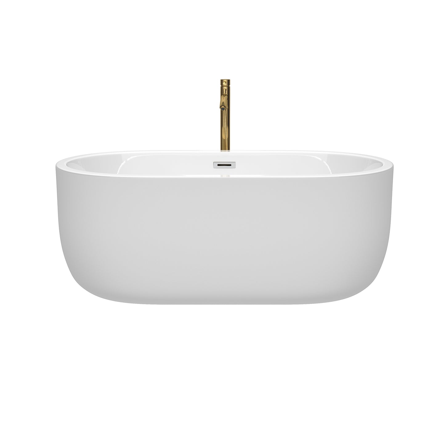 Juliette 60" Freestanding Bathtub in White, Chrome Trim, Faucet in Brushed Gold