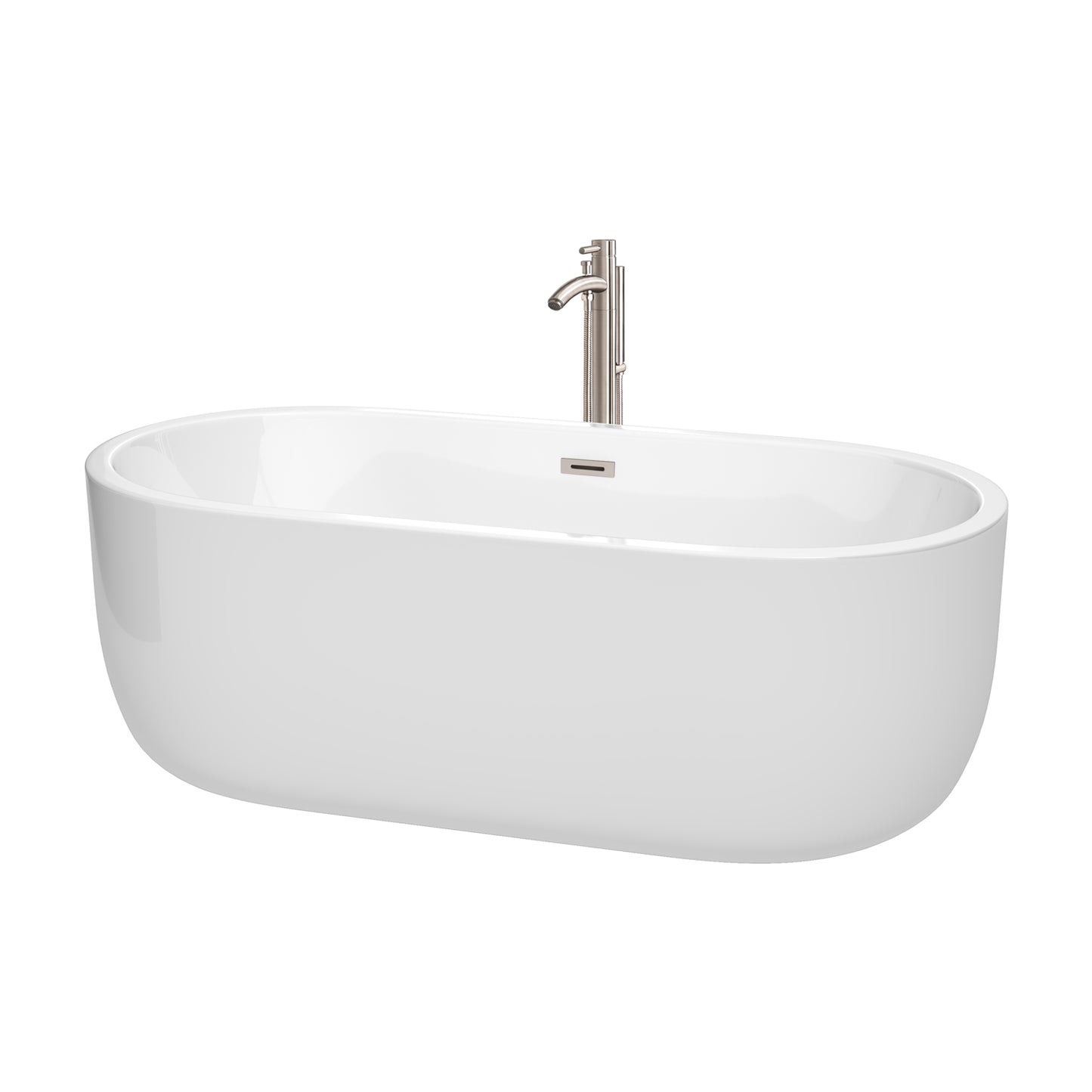 Juliette 67" Freestanding Bathtub in White, Overflow Trim in Brushed Nickel