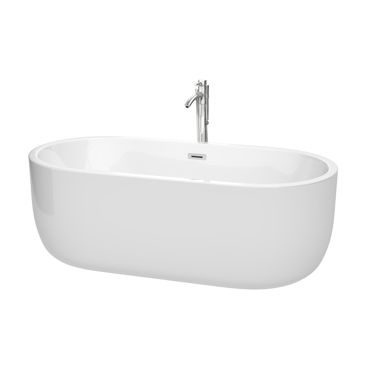 Juliette 67" Freestanding Bathtub in White, Overflow Trim in Polished Chrome