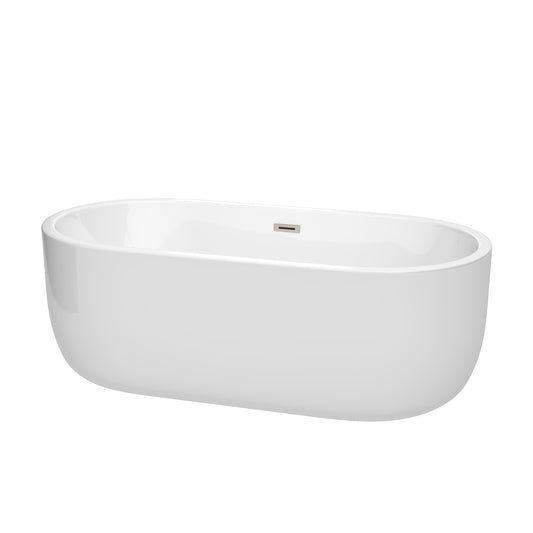 Juliette 67" Freestanding Bathtub in White, Brushed Nickel Drain, Overflow Trim