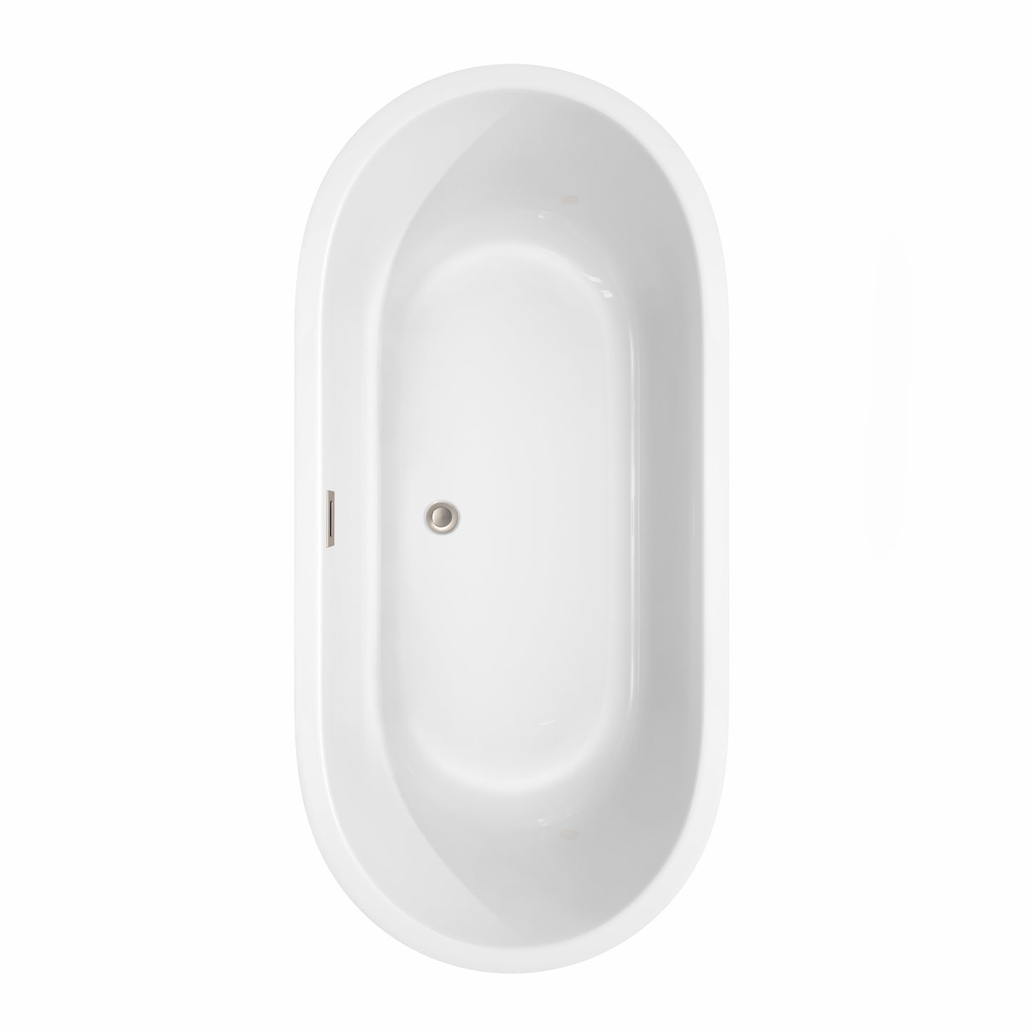 Juliette 67" Freestanding Bathtub in White, Brushed Nickel Drain, Overflow Trim