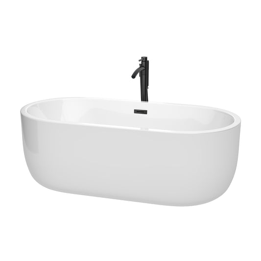 Juliette 67" Freestanding Bathtub in White, Overflow Trim in Matte Black