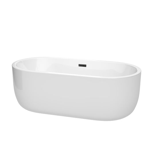 Juliette 67" Freestanding Bathtub in White, Matte Black Drain, Overflow Trim