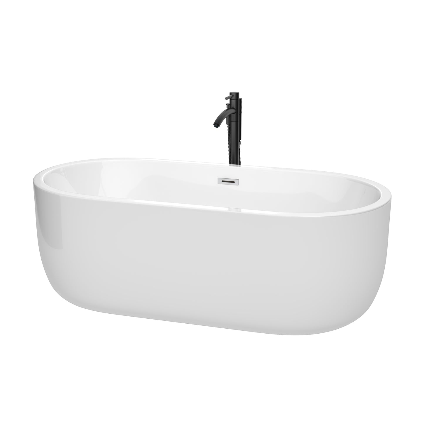 Juliette 67" Freestanding Bathtub in White, Chrome Trim, Faucet in Black