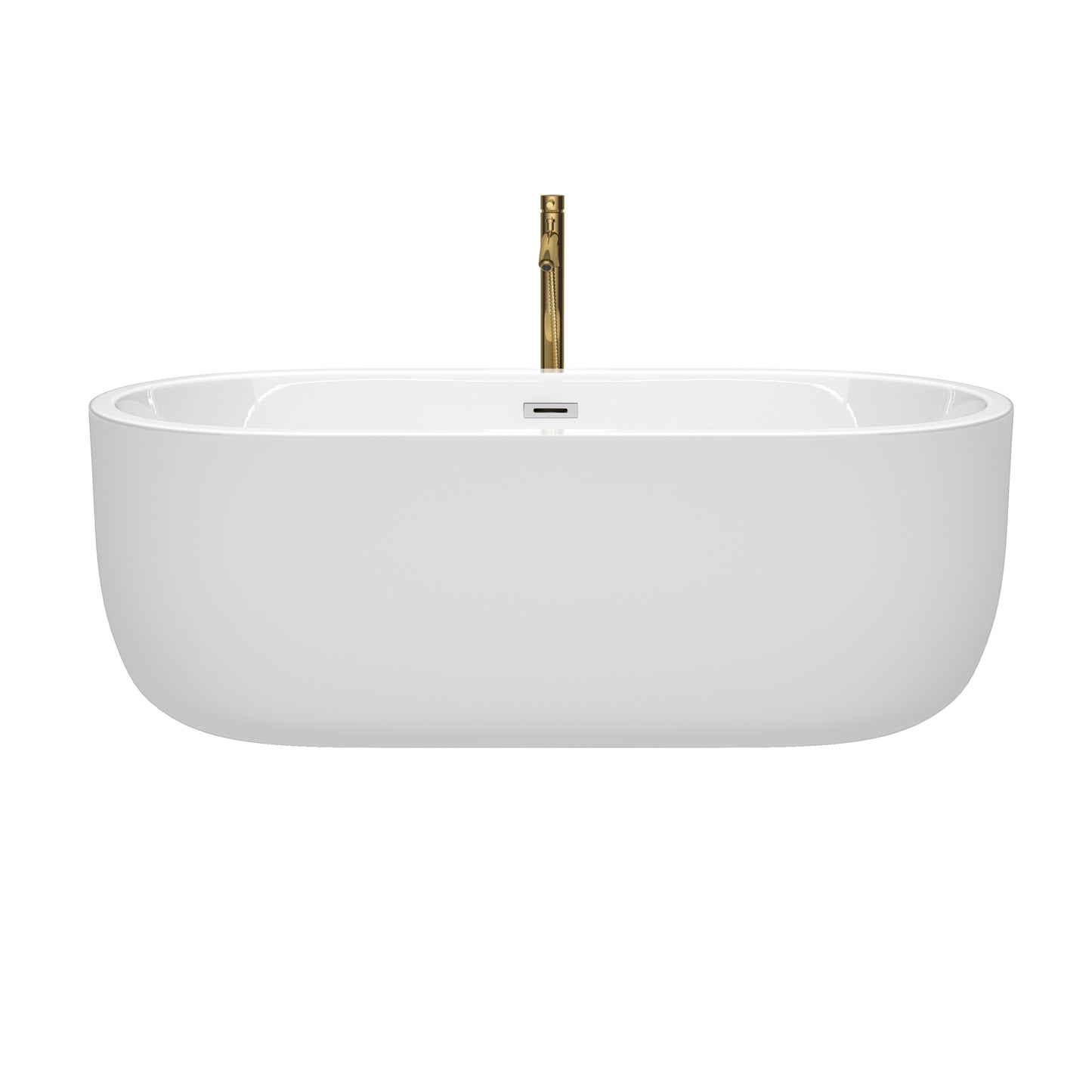 Juliette 67" Freestanding Bathtub in White, Chrome Trim, Faucet in Brushed Gold