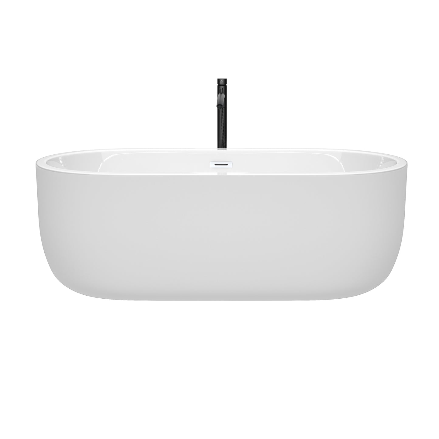 Juliette 67" Freestanding Bathtub in White, Shiny White Trim, Faucet in Black