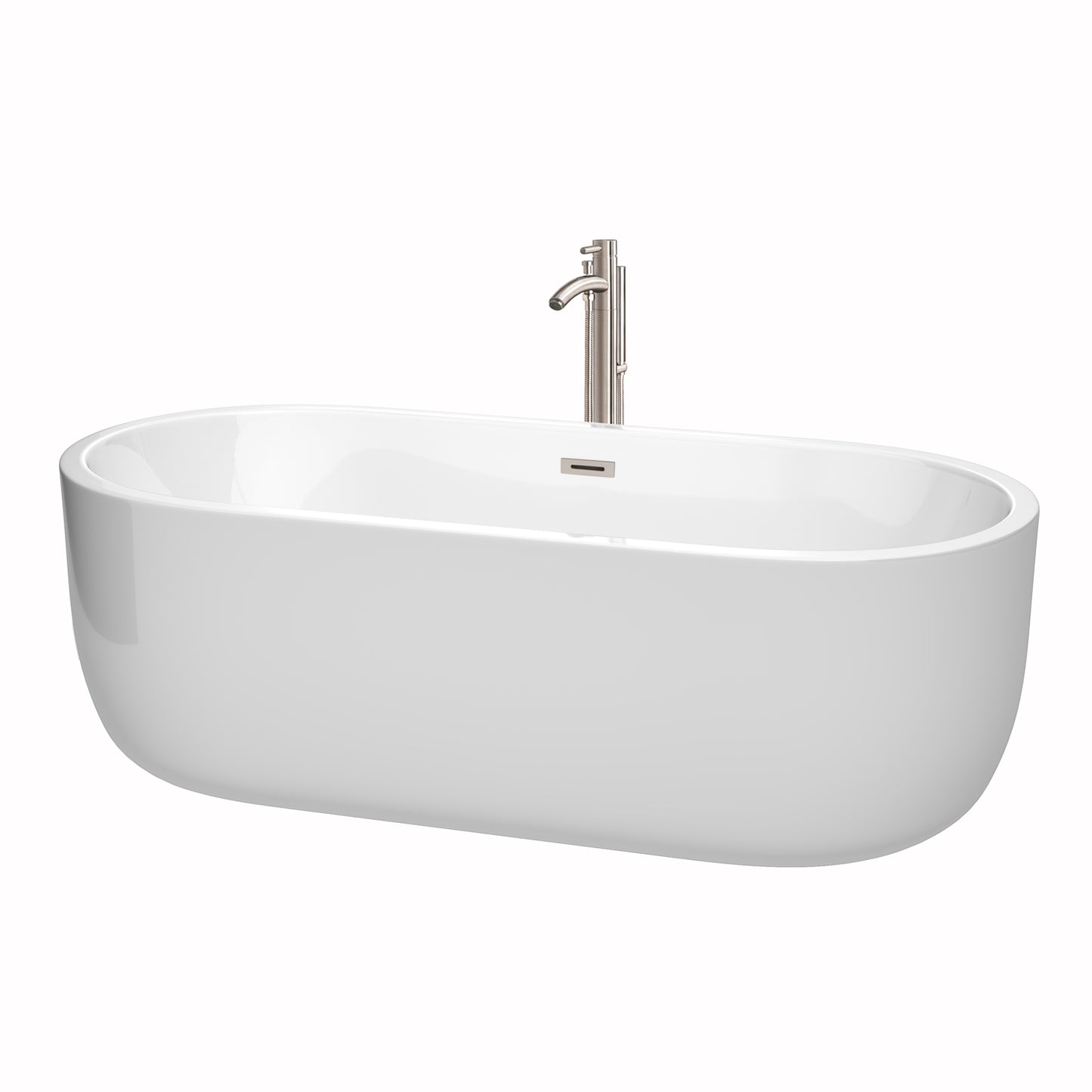 Juliette 71" Freestanding Bathtub in White, Overflow Trim in Brushed Nickel