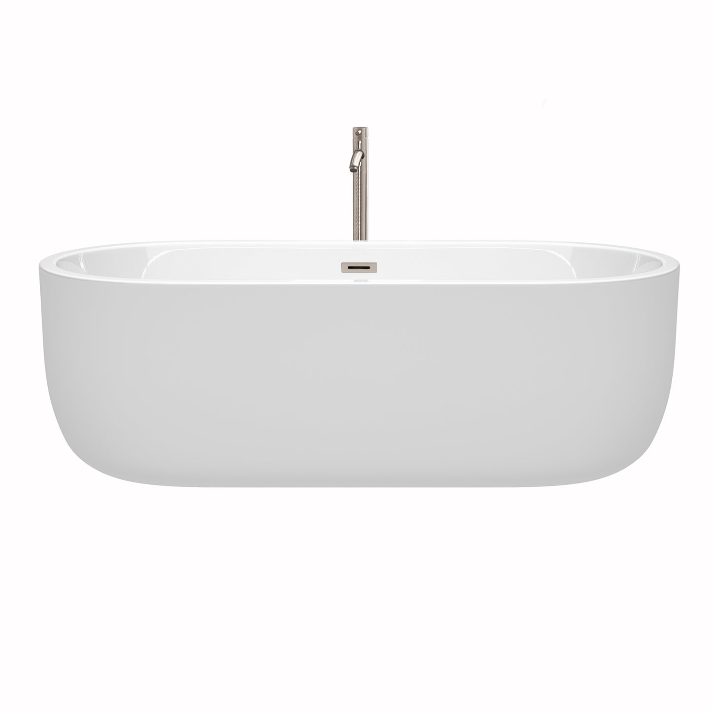 Juliette 71" Freestanding Bathtub in White, Overflow Trim in Brushed Nickel