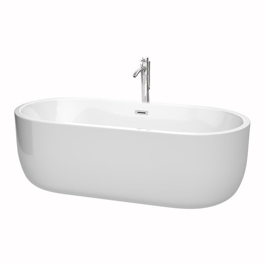 Juliette 71" Freestanding Bathtub in White, Overflow Trim in Polished Chrome