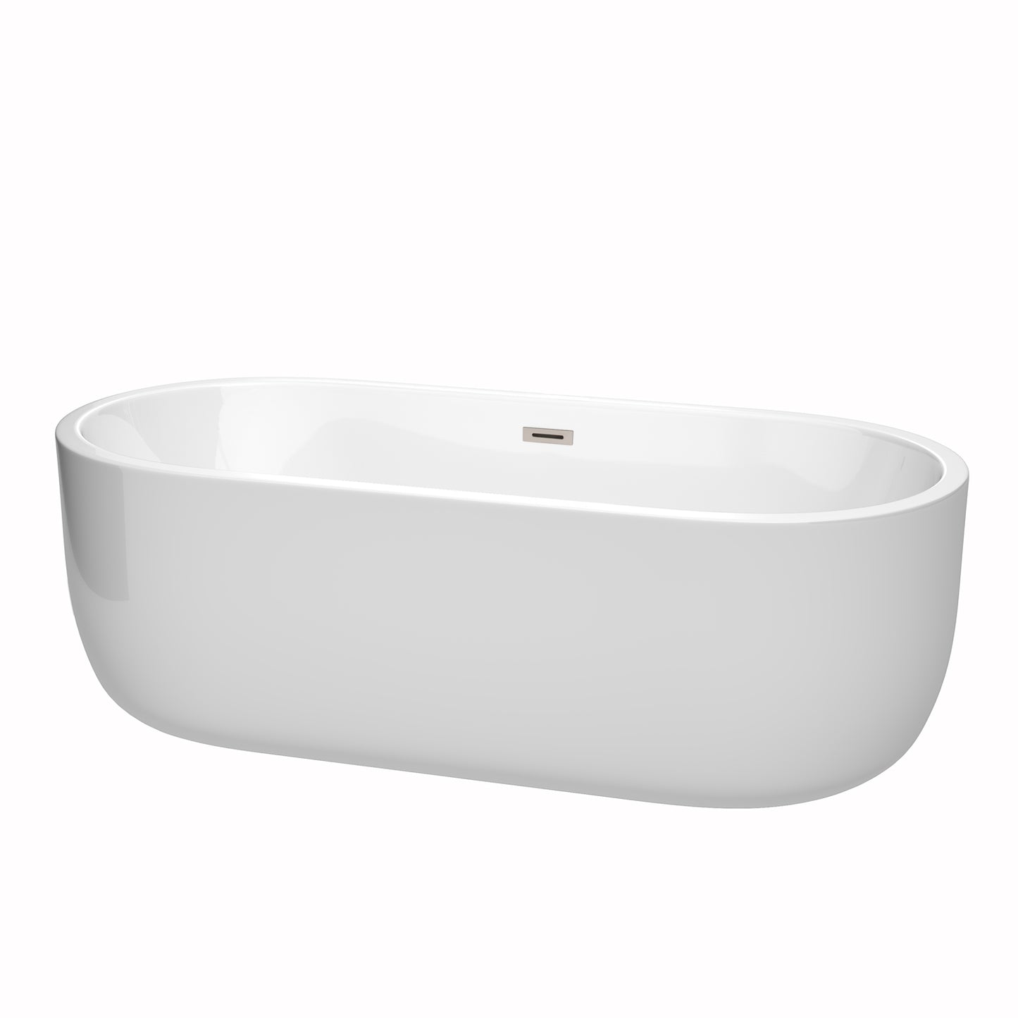 Juliette 71" Freestanding Bathtub in White, Brushed Nickel Drain, Overflow Trim