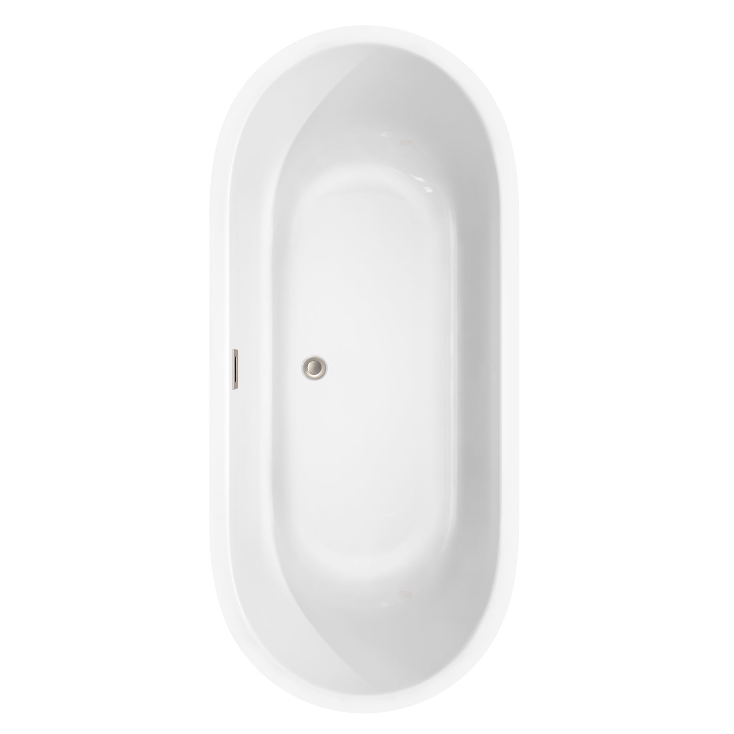 Juliette 71" Freestanding Bathtub in White, Brushed Nickel Drain, Overflow Trim