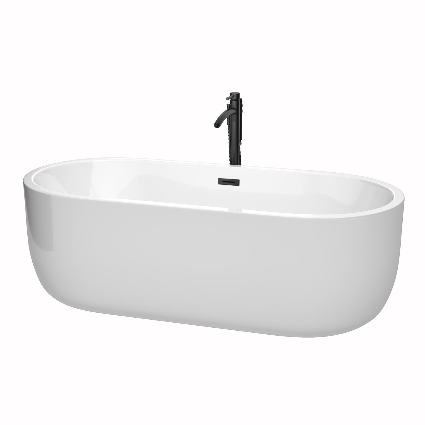 Juliette 71" Freestanding Bathtub in White, Overflow Trim in Matte Black