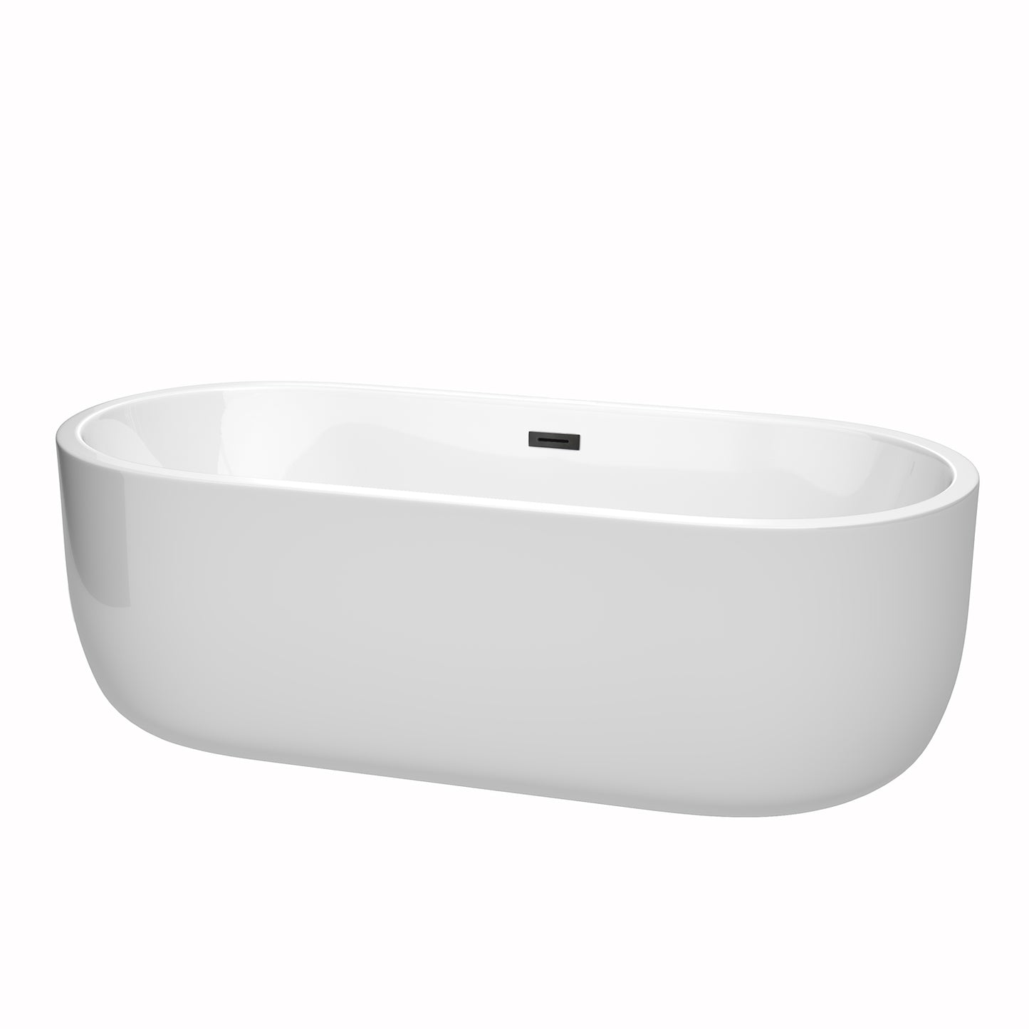 Juliette 71" Freestanding Bathtub in White, Matte Black Drain, Overflow Trim