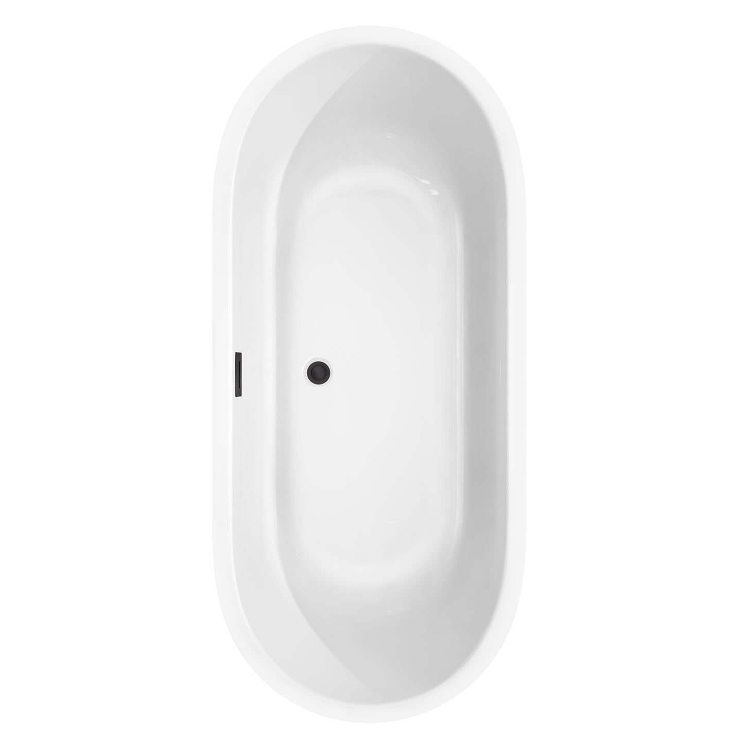 Juliette 71" Freestanding Bathtub in White, Matte Black Drain, Overflow Trim