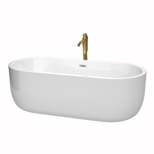 Juliette 71" Freestanding Bathtub in White, Chrome Trim, Faucet in Brushed Gold