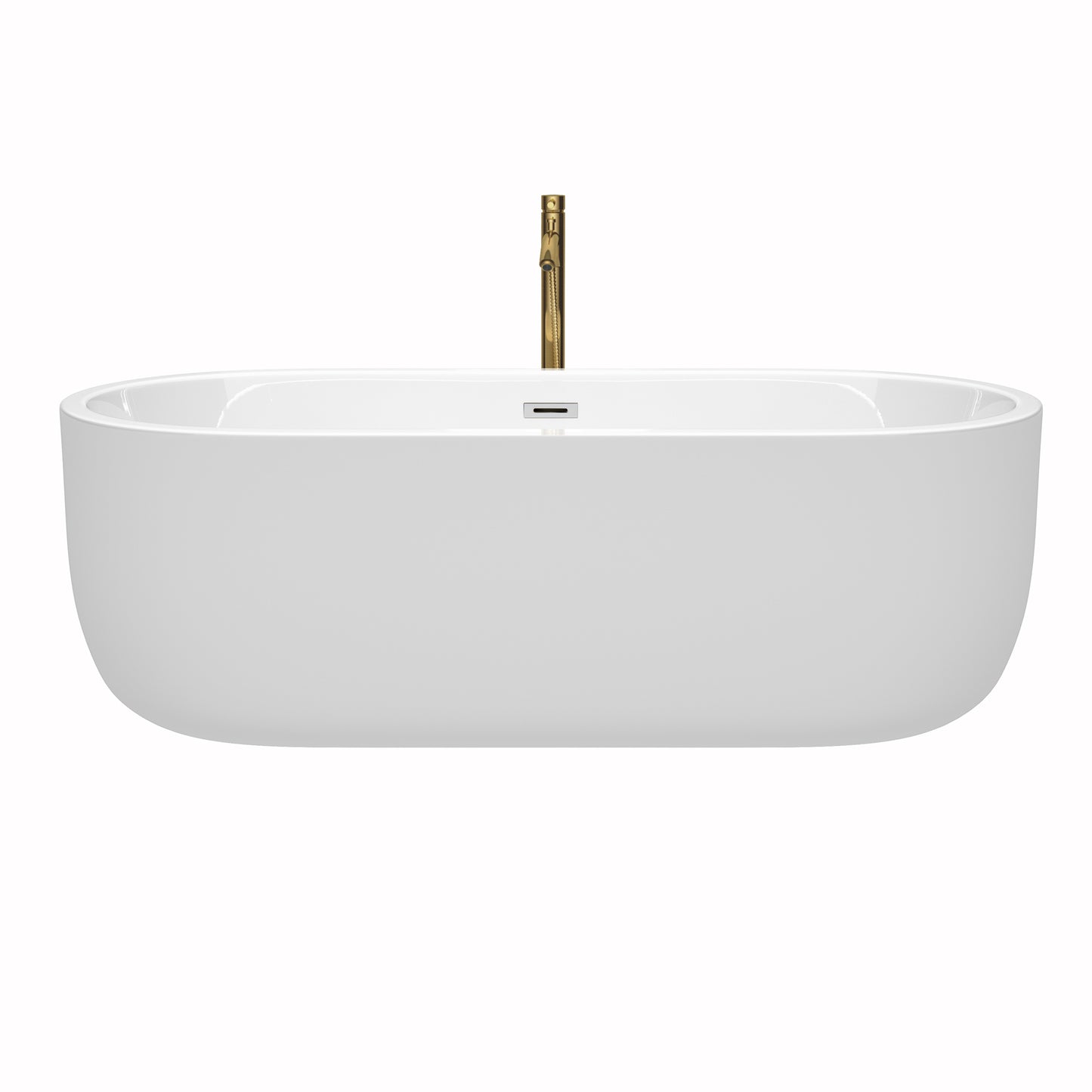 Juliette 71" Freestanding Bathtub in White, Chrome Trim, Faucet in Brushed Gold