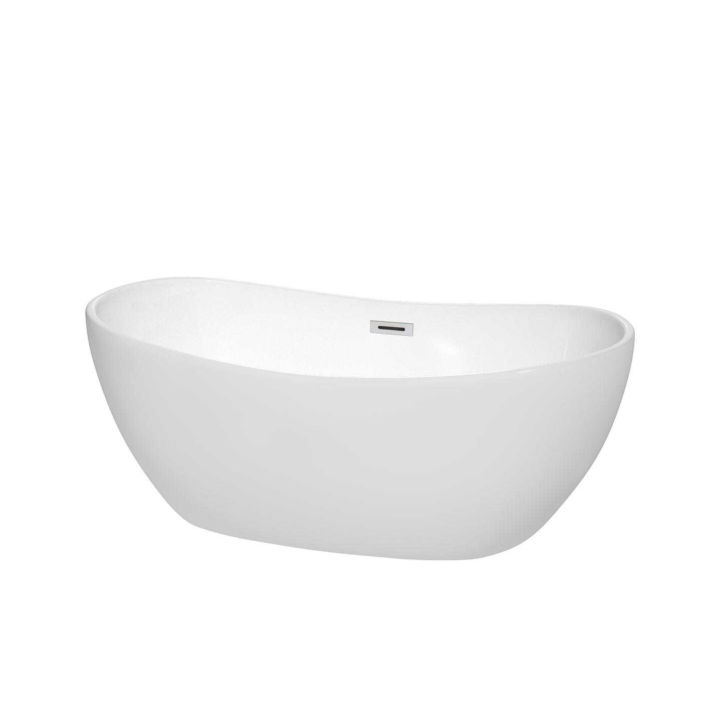 Rebecca 60" Freestanding Bathtub in White, Polished Chrome Drain, Overflow Trim