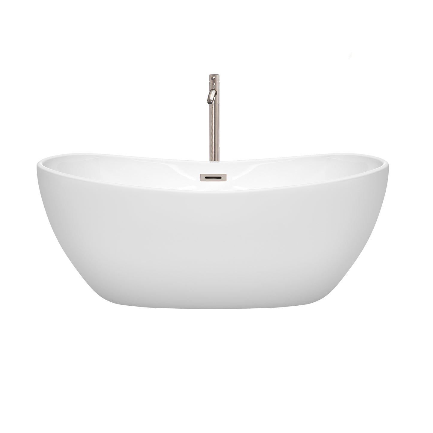 Rebecca 60" Freestanding Bathtub in White, Overflow Trim in Brushed Nickel