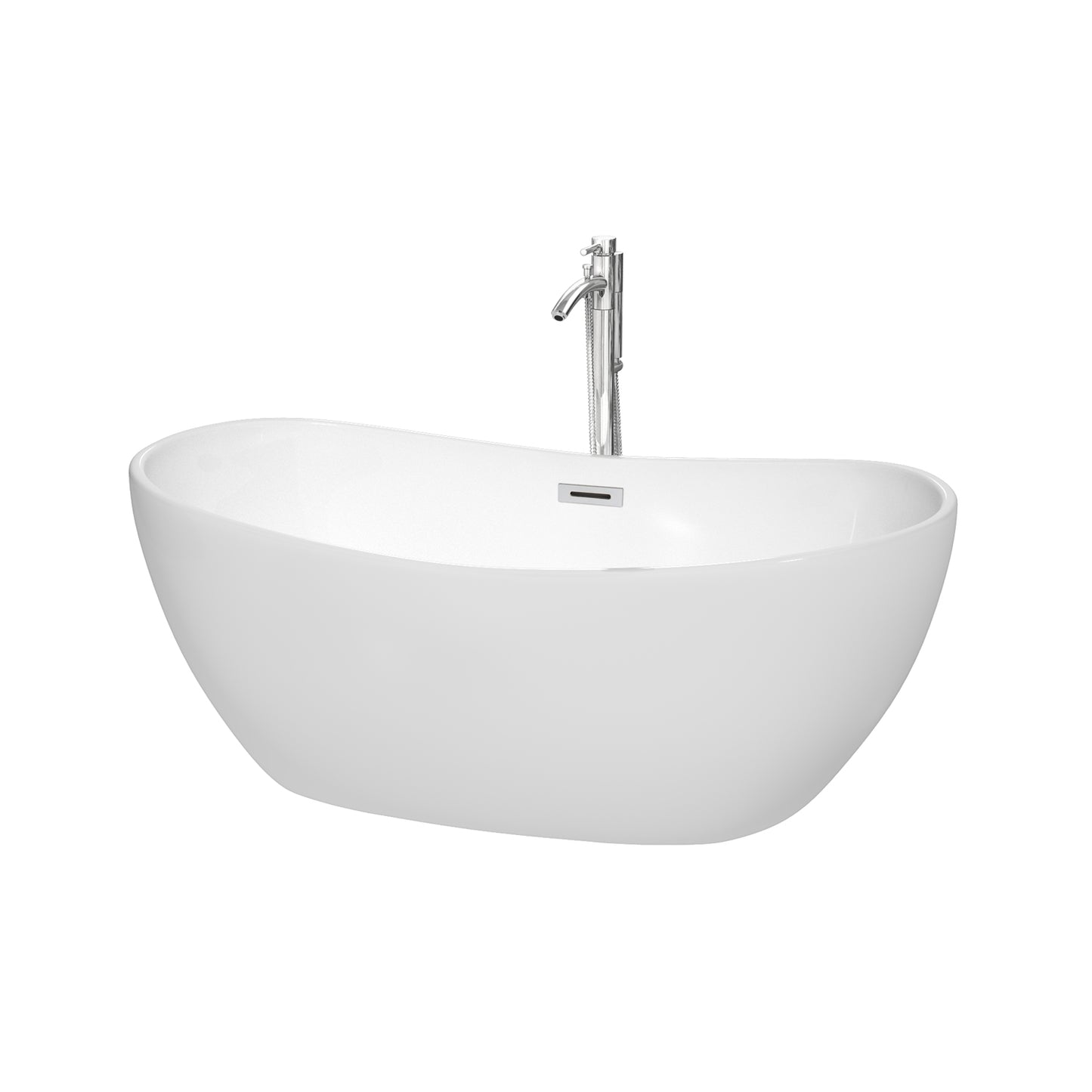 Rebecca 60" Freestanding Bathtub in White, Overflow Trim in Polished Chrome