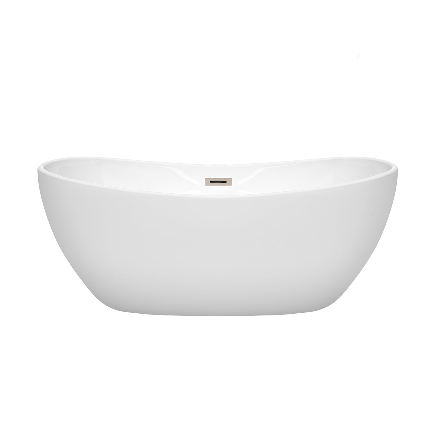 Rebecca 60" Freestanding Bathtub in White, Brushed Nickel Drain, Overflow Trim