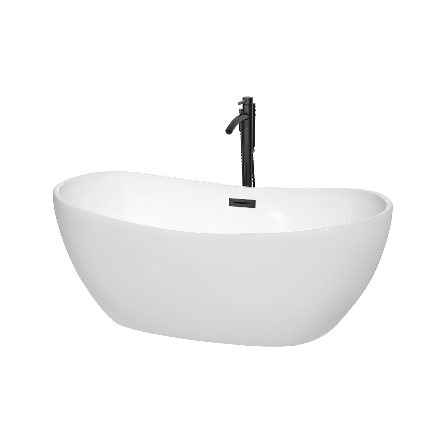 Rebecca 60" Freestanding Bathtub in White, Overflow Trim in Matte Black