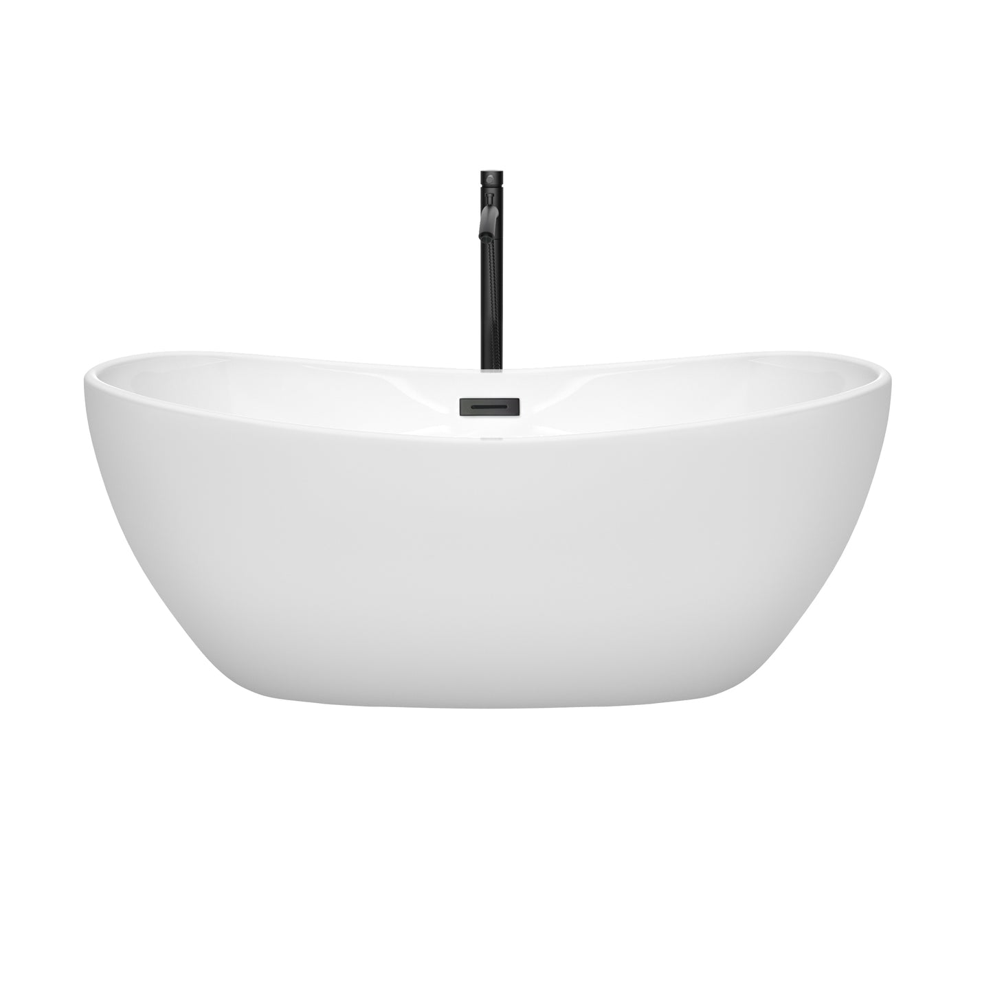 Rebecca 60" Freestanding Bathtub in White, Overflow Trim in Matte Black