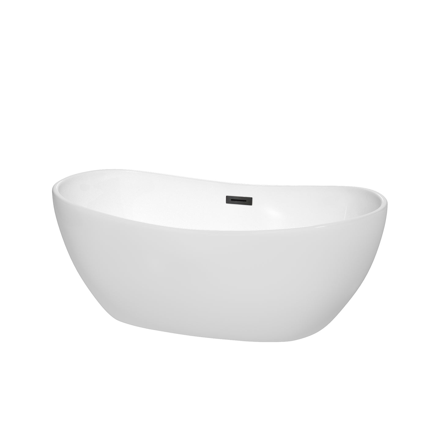 Rebecca 60" Freestanding Bathtub in White, Matte Black Drain, Overflow Trim