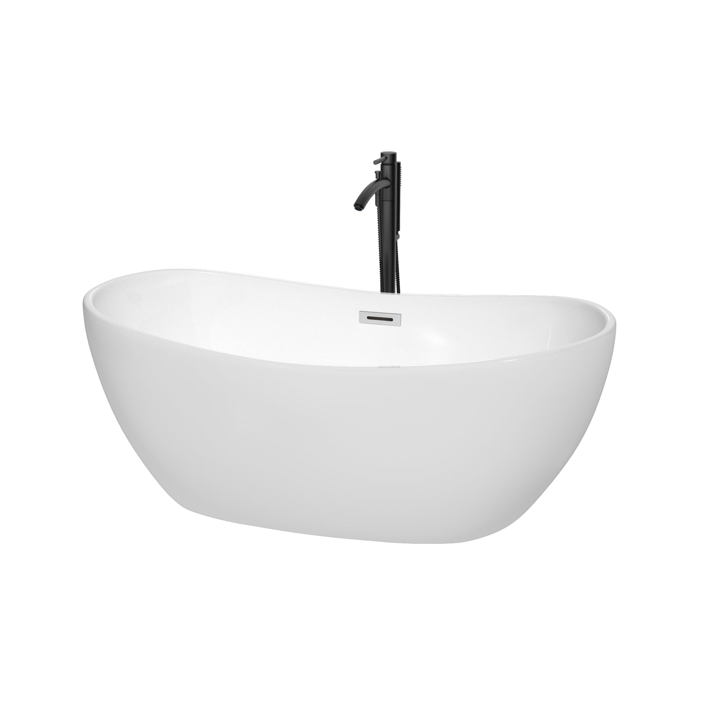 Rebecca 60" Freestanding Bathtub in White, Polished Chrome Trim, Faucet in Black