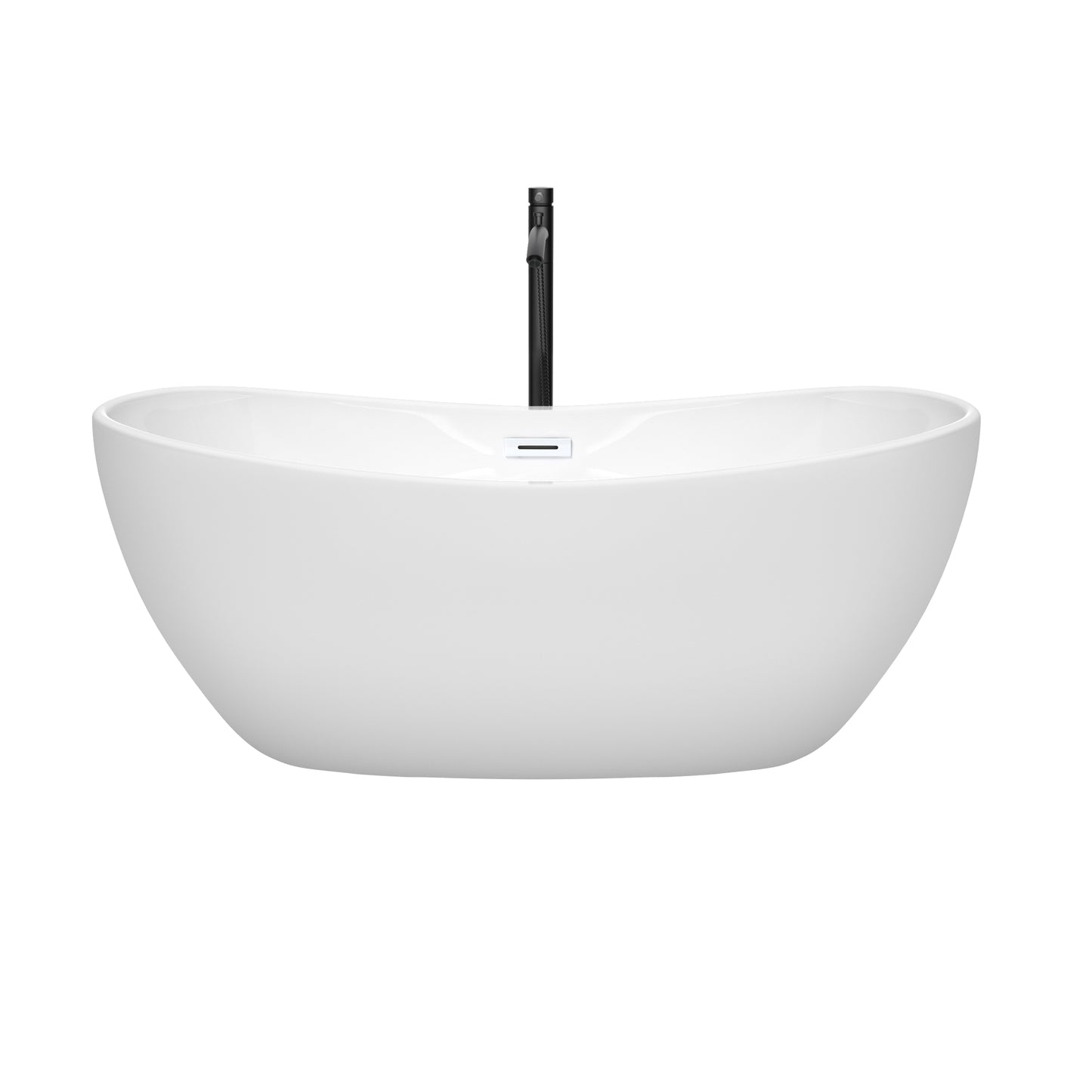 Rebecca 60" Freestanding Bathtub in White, Shiny White Trim, Faucet in Black