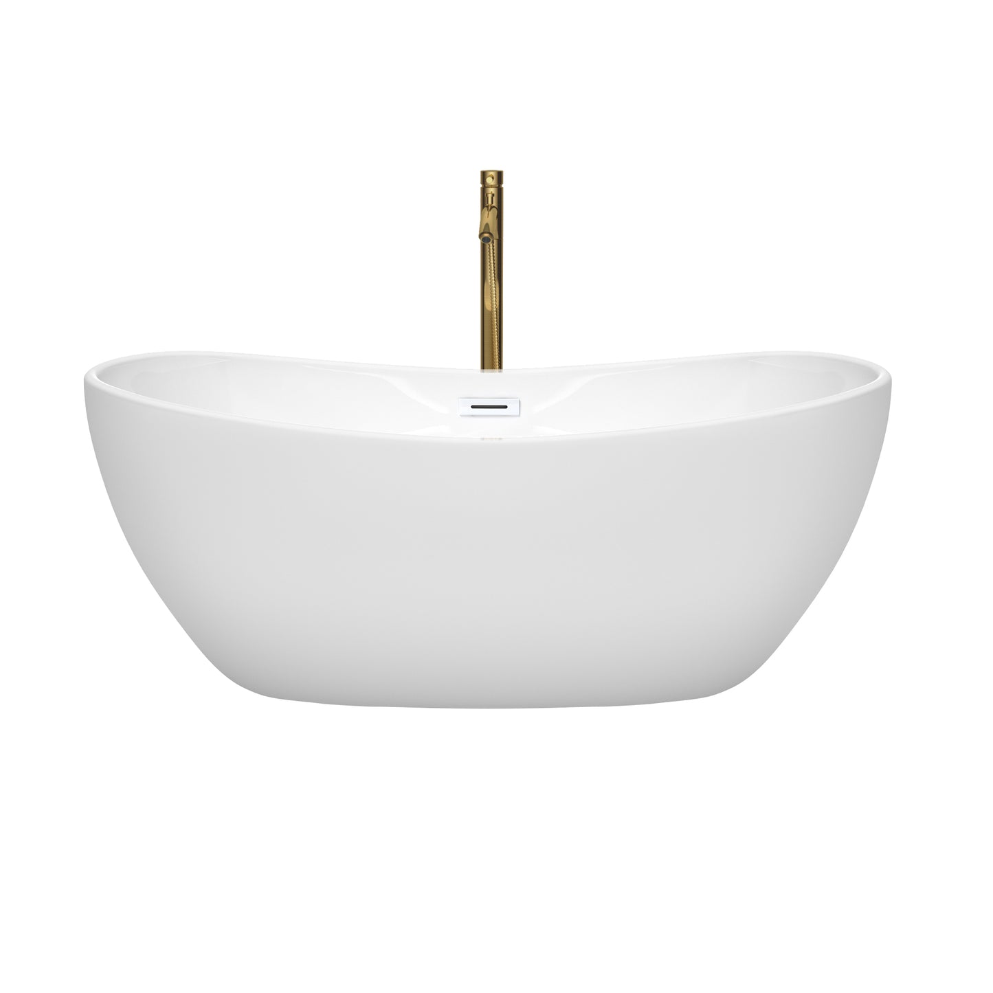 Rebecca 60" Freestanding Bathtub in White, White Trim, Faucet in Brushed Gold