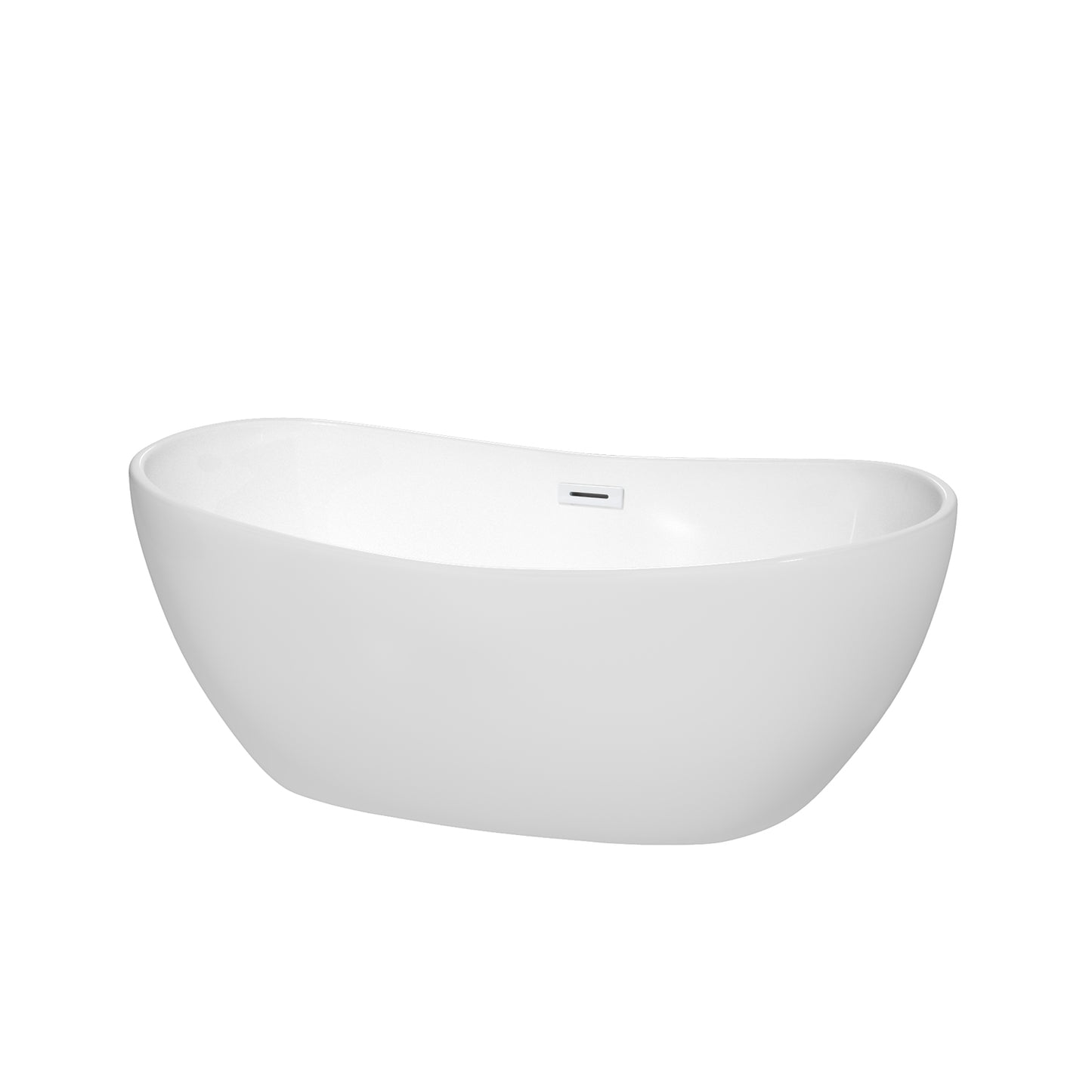 Rebecca 60" Freestanding Bathtub in White, Shiny White Drain, Overflow Trim