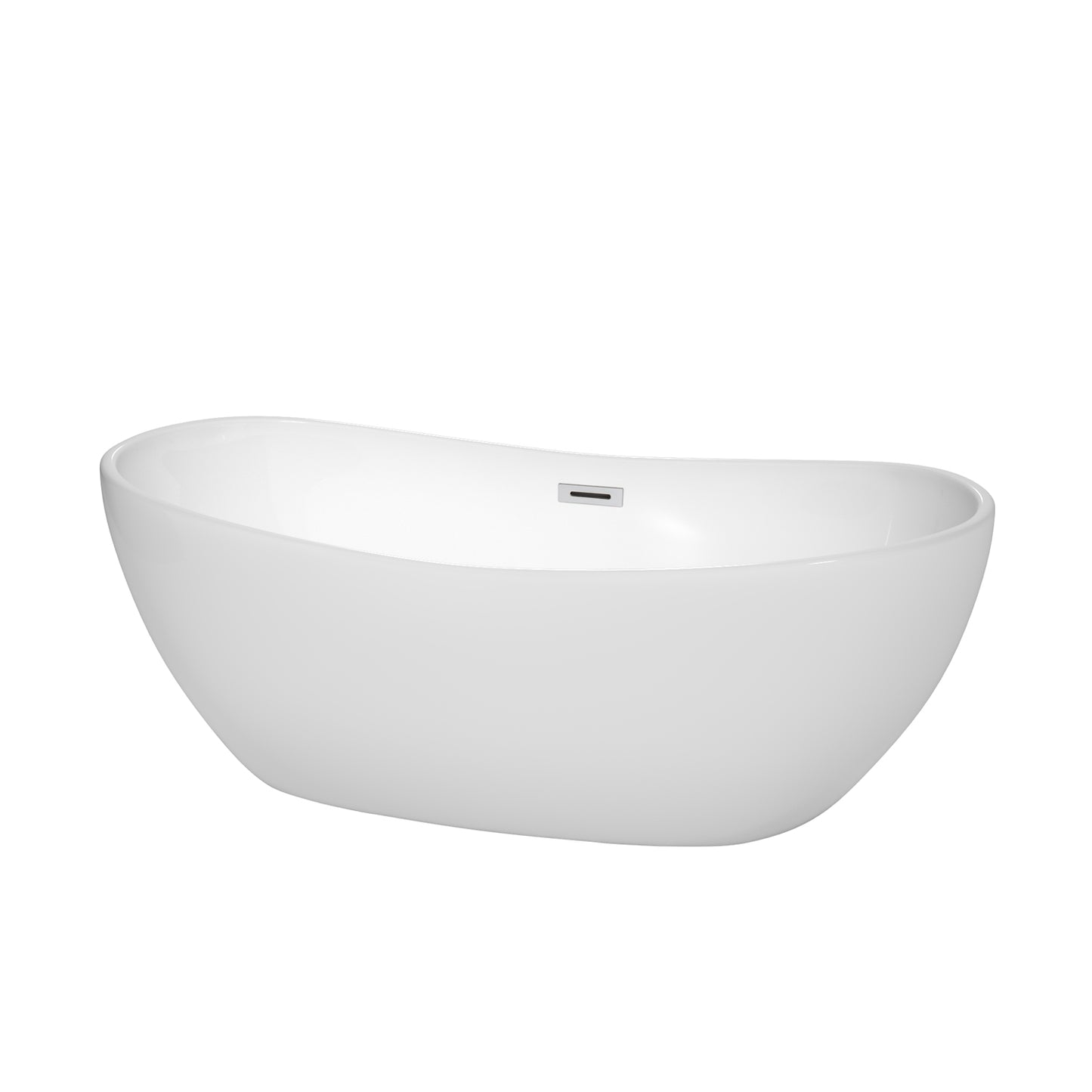 Rebecca 65" Freestanding Bathtub in White, Polished Chrome Drain, Overflow Trim