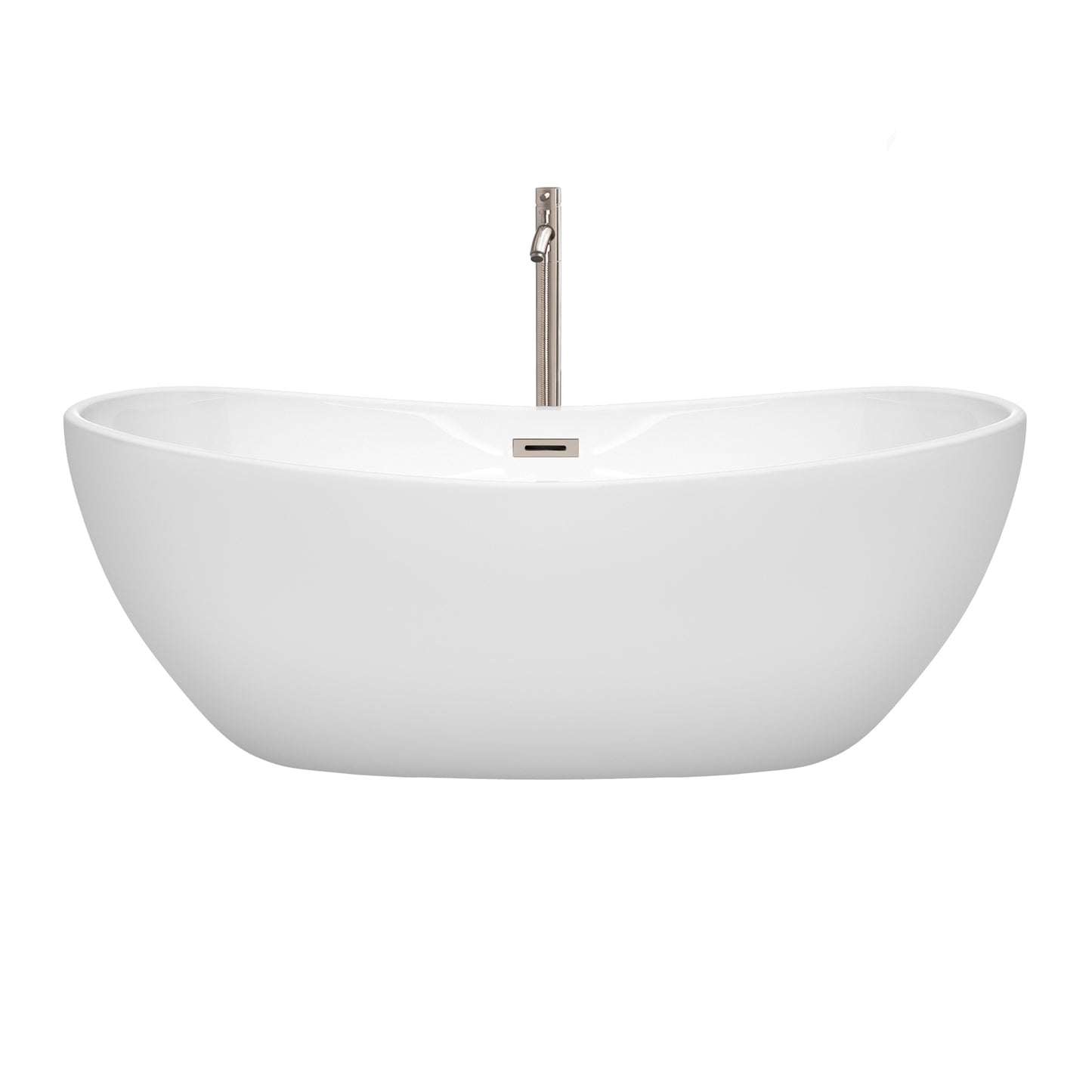 Rebecca 65" Freestanding Bathtub in White, Overflow Trim in Brushed Nickel