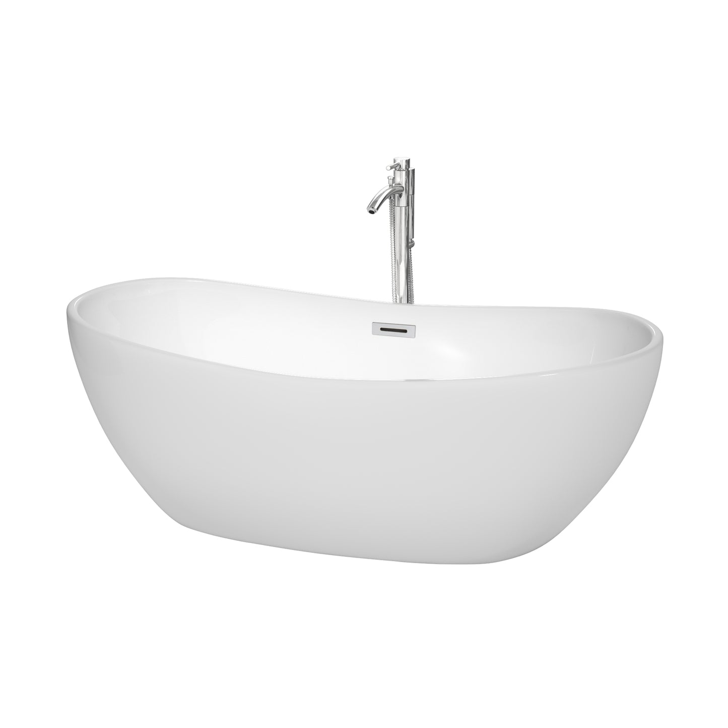 Rebecca 65" Freestanding Bathtub in White, Overflow Trim in Polished Chrome