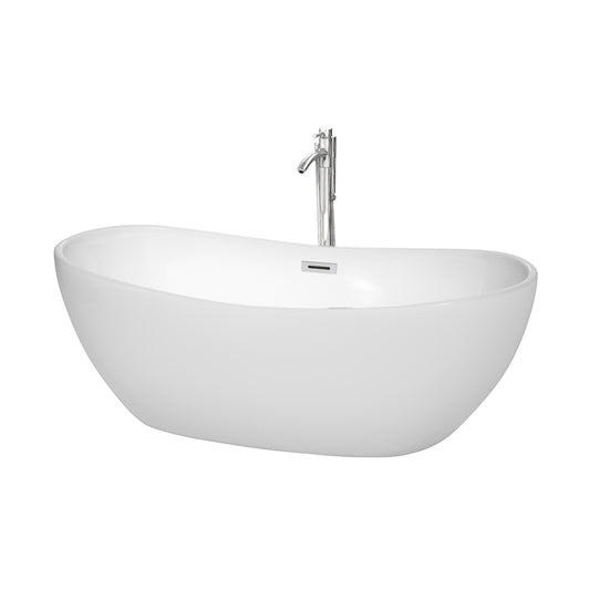 Rebecca 65" Freestanding Bathtub in White, Overflow Trim in Polished Chrome