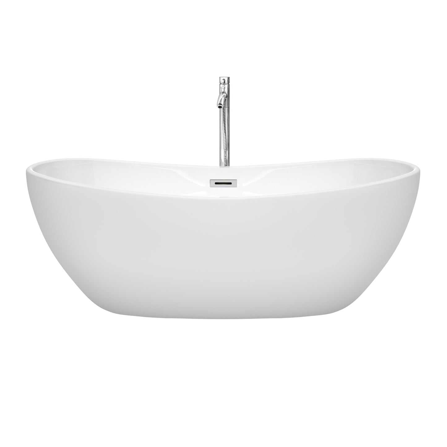 Rebecca 65" Freestanding Bathtub in White, Overflow Trim in Polished Chrome