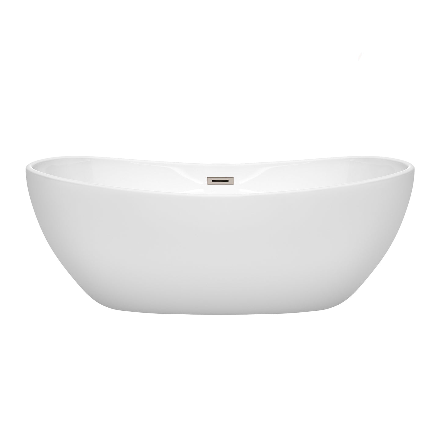 Rebecca 65" Freestanding Bathtub in White, Brushed Nickel Drain, Overflow Trim