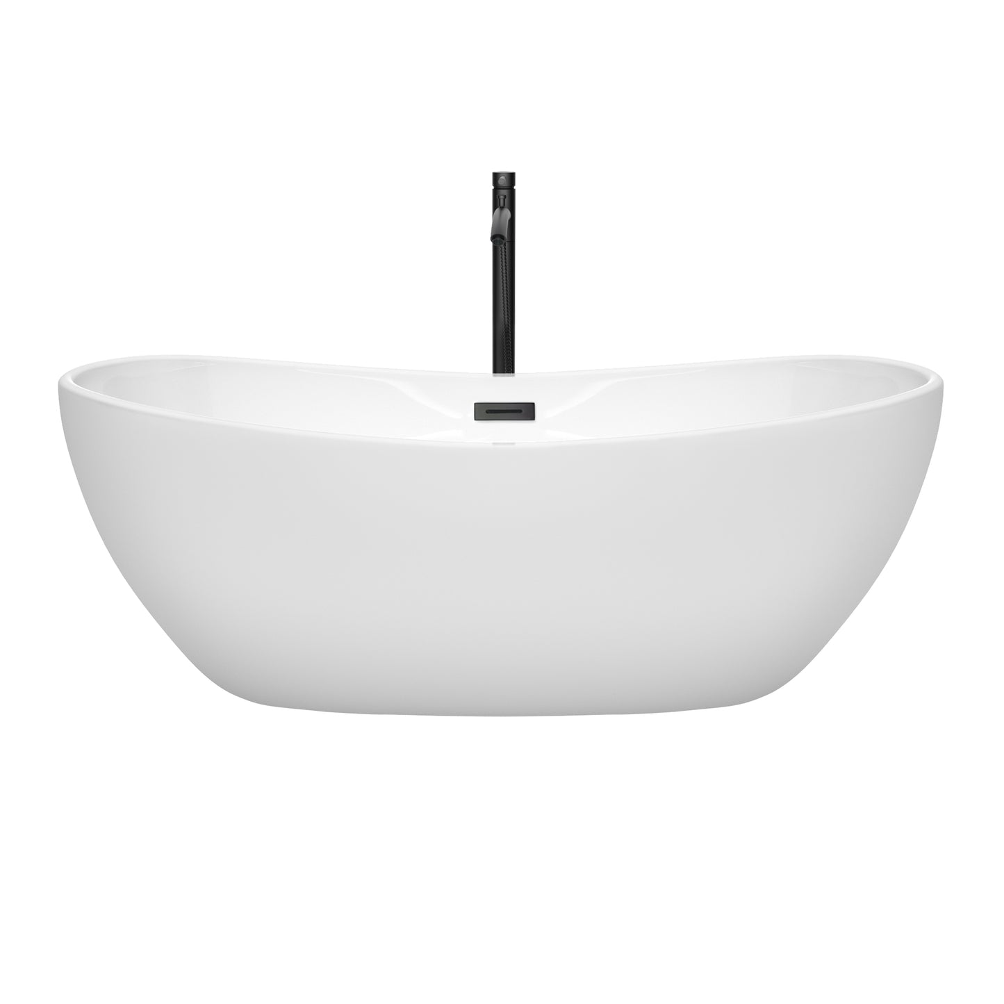 Rebecca 65" Freestanding Bathtub in White, Overflow Trim in Matte Black