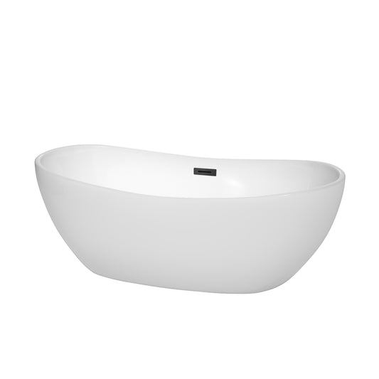 Rebecca 65" Freestanding Bathtub in White, Matte Black Drain, Overflow Trim