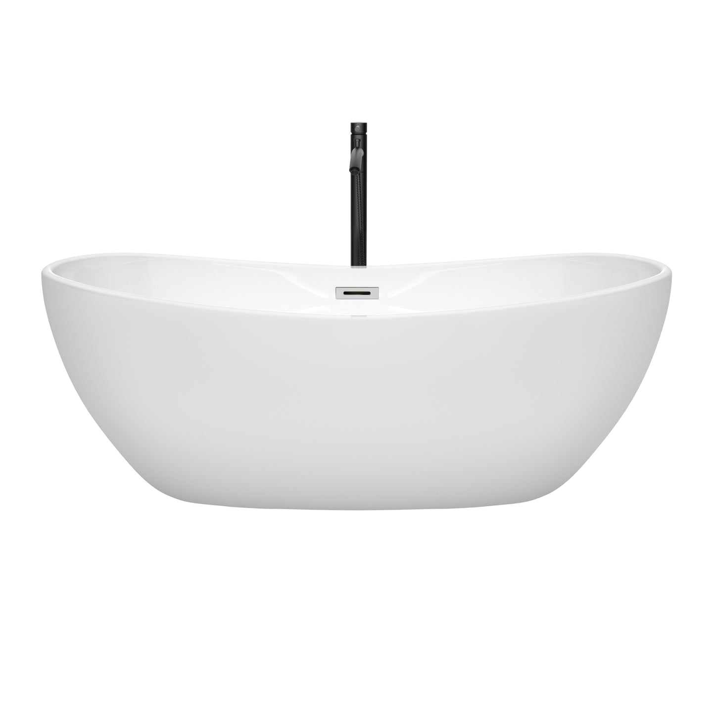 Rebecca 65" Freestanding Bathtub in White, Polished Chrome Trim, Faucet in Black