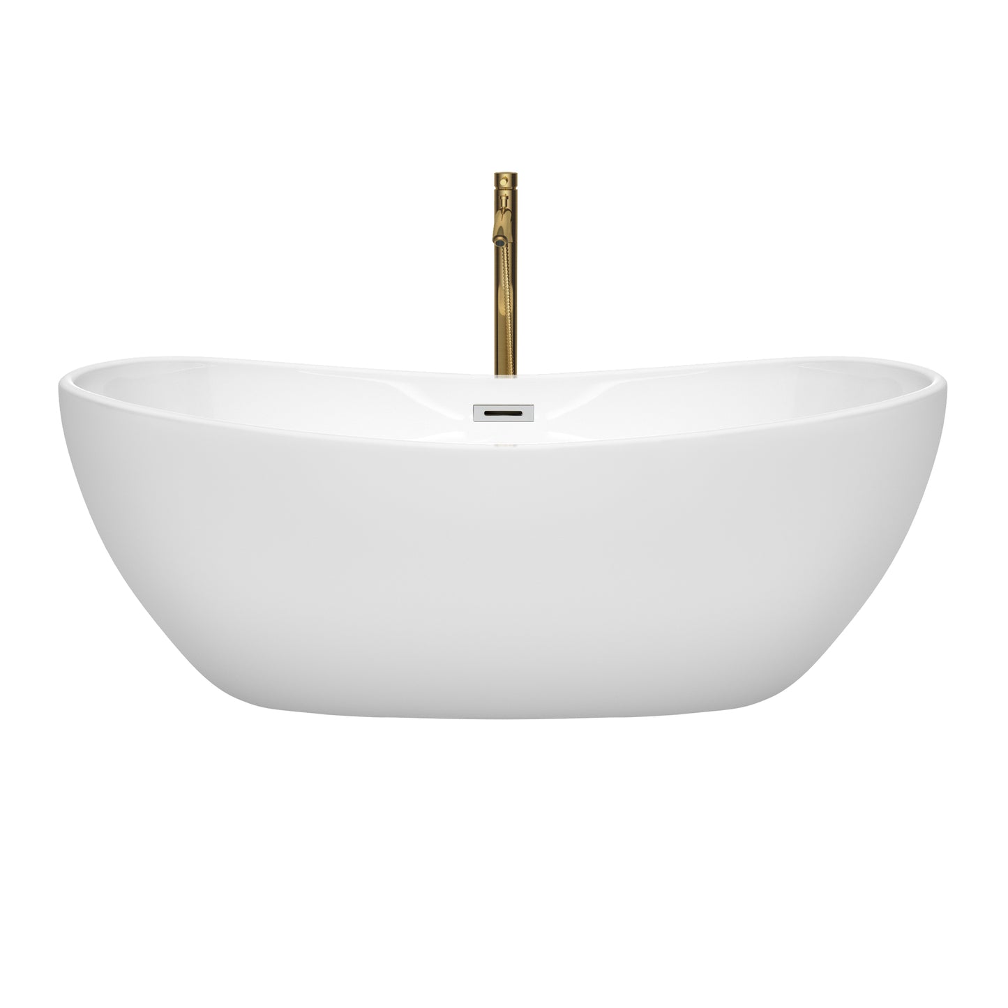 Rebecca 65" Freestanding Bathtub in White, Chrome Trim, Faucet in Brushed Gold