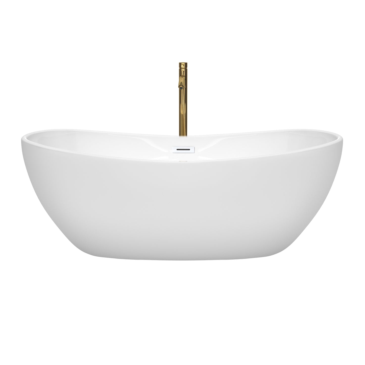 Rebecca 65" Freestanding Bathtub in White, White Trim, Faucet in Brushed Gold