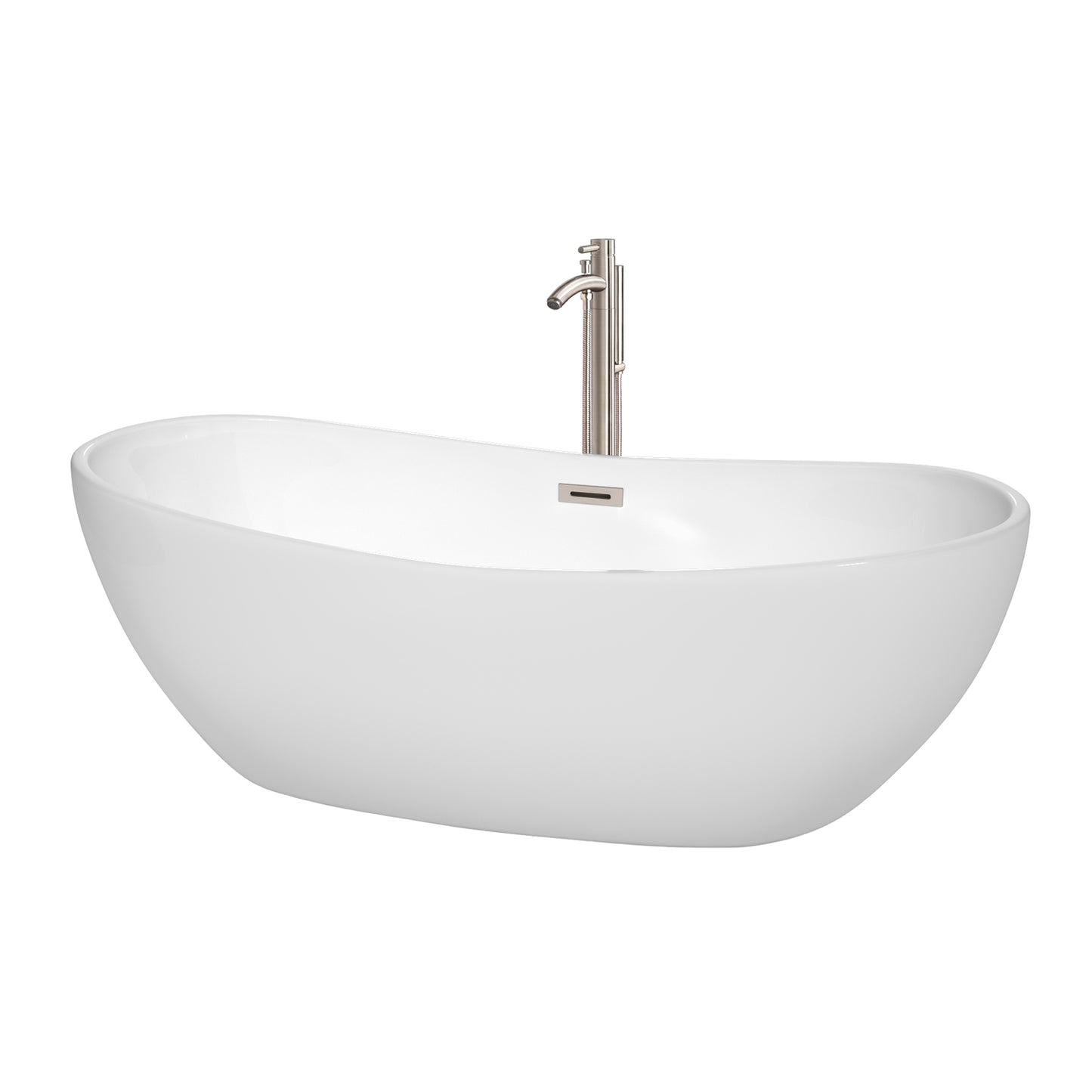 Rebecca 70" Freestanding Bathtub in White, Overflow Trim in Brushed Nickel