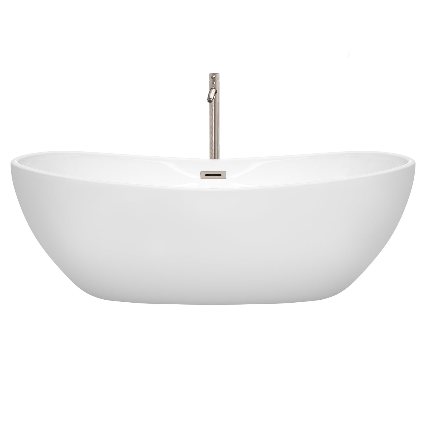 Rebecca 70" Freestanding Bathtub in White, Overflow Trim in Brushed Nickel