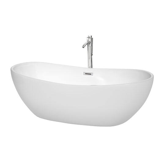 Rebecca 70" Freestanding Bathtub in White, Overflow Trim in Polished Chrome