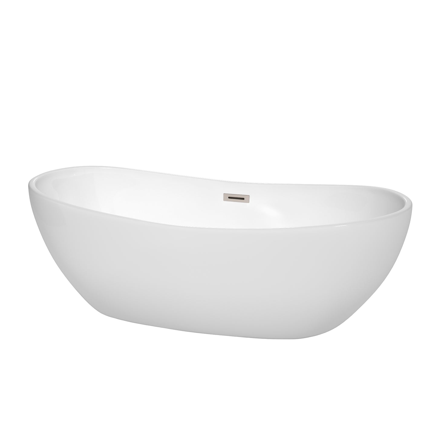 Rebecca 70" Freestanding Bathtub in White, Brushed Nickel Drain, Overflow Trim